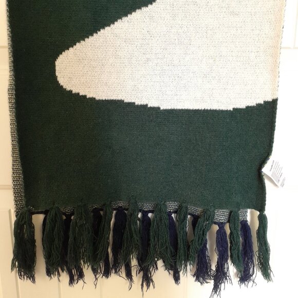 Urban Outfitters Dinosaur Scene Knit Scarf with Fringe Green Blue - Picture 7 of 9